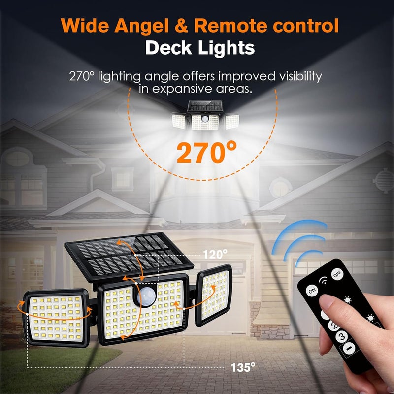 MIHANI Solar Lights Outdoor, Quick Charge Solar Motion Deck Lights Outdoor for Deck with 158LEDs High Brightness, Larger Built-in Tempered Glass Panel, Sensitive PIR Motion Inductor (Remote,1 Pack) - Image 5